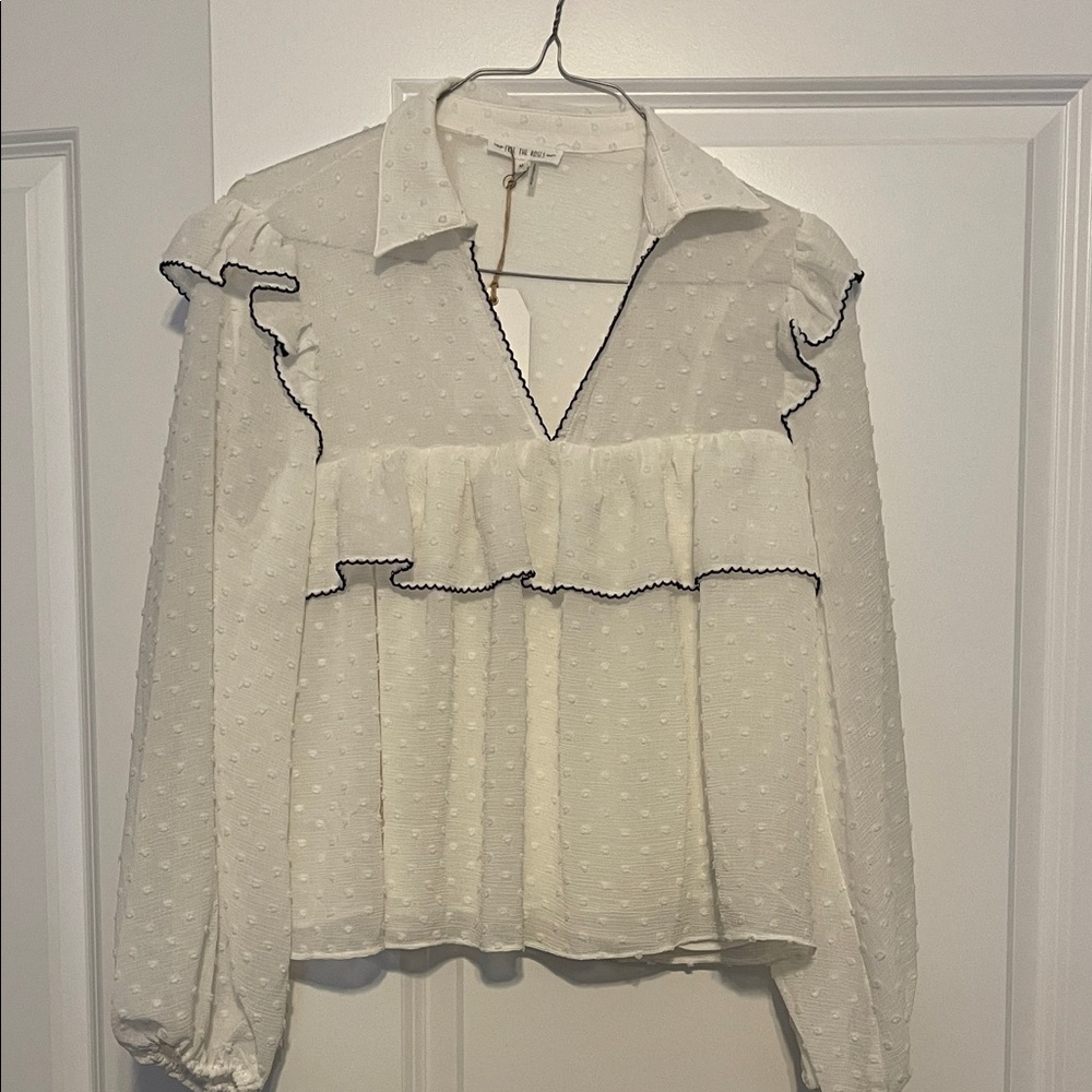 Free the Roses Cream Ruffled Blouse with Black Trim